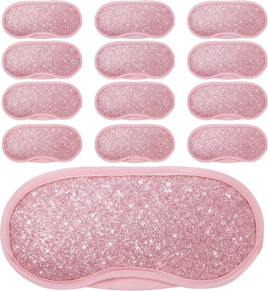 Chicingyou 12 Pcs Glitter Eye Mask Bulk Sleep Masks Eye Cover for Party Gifts Blindfold with Adjustable Elastic Strap for Bachelorette Party Supplies Women Men (Light Pink)