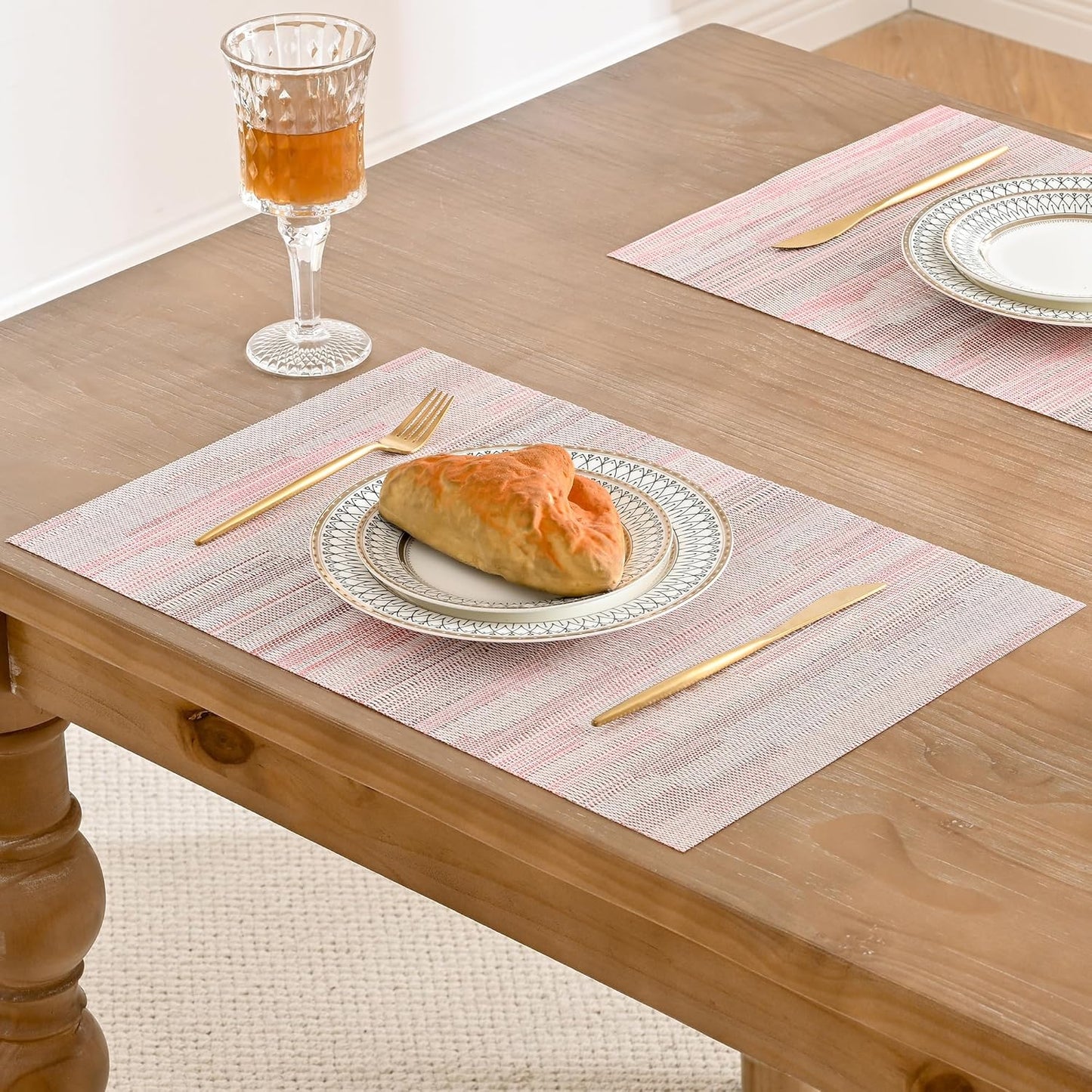 Leetaltree Misty Rose Placemats Set of 12 - Heat Resistant Non-Slip Place mats for Dining Table, Washable Durable PVC Vinyl Woven Table Mats（Misty Rose, 12）