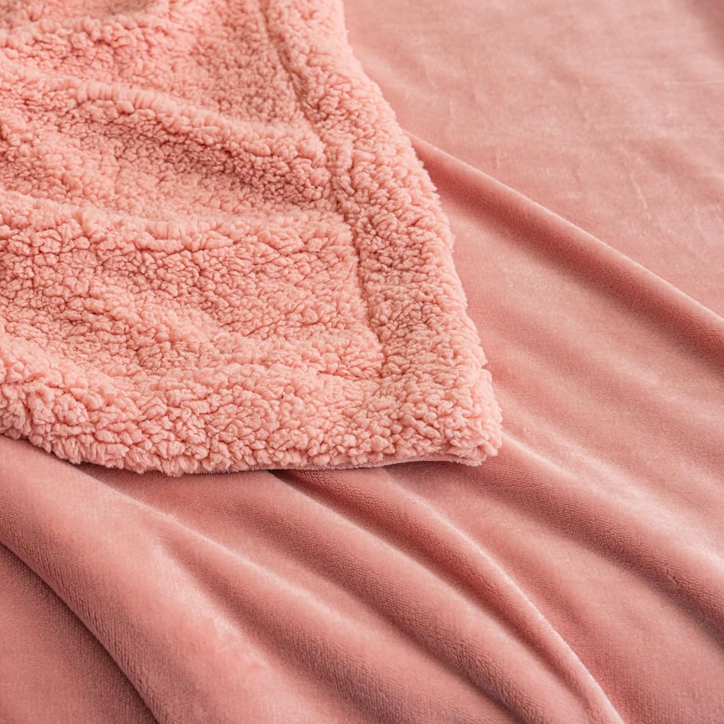 K.Garden Sherpa Throw Blanket for Couch Sofa, Super Soft Cozy Fuzzy Plush Fleece Reversible Thick Warm Blanket for Winter, Bed, Pink Solid 50 * 60 Inch