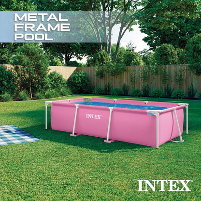 INTEX Rectangular Frame 8 ft 6 in x 5 ft 4 in x 26 in Above Ground Pool, Swimming Pool with Steel Frame, Pink - Pump Not Included