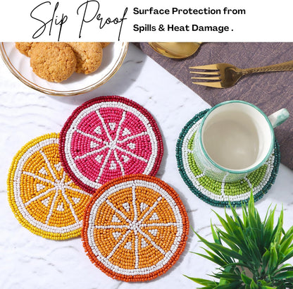 Glass Beads Coasters for Drinks - 12 Pcs Round 4 inch Drink Coaster Thick Absorbent Heat-Resistan - Used for Cold Hot Beverages Glasses Mugs Cups Plants Apartment Decor Bar Table - ALPHA Living HOME
