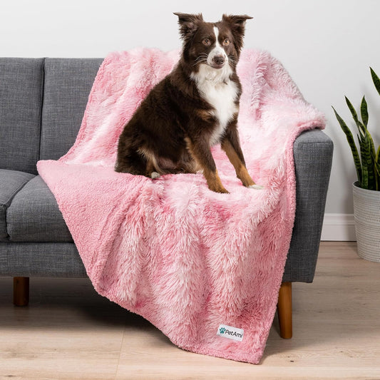 PetAmi Waterproof Dog Blanket for Couch, Bed & Furniture,Reversible Sherpa & Faux Fur Pet Blanket, Leakproof Blanket for Dog Cat, Soft Washable Couch Protector Calming Throw (40x60, Tie-Dye Pink)