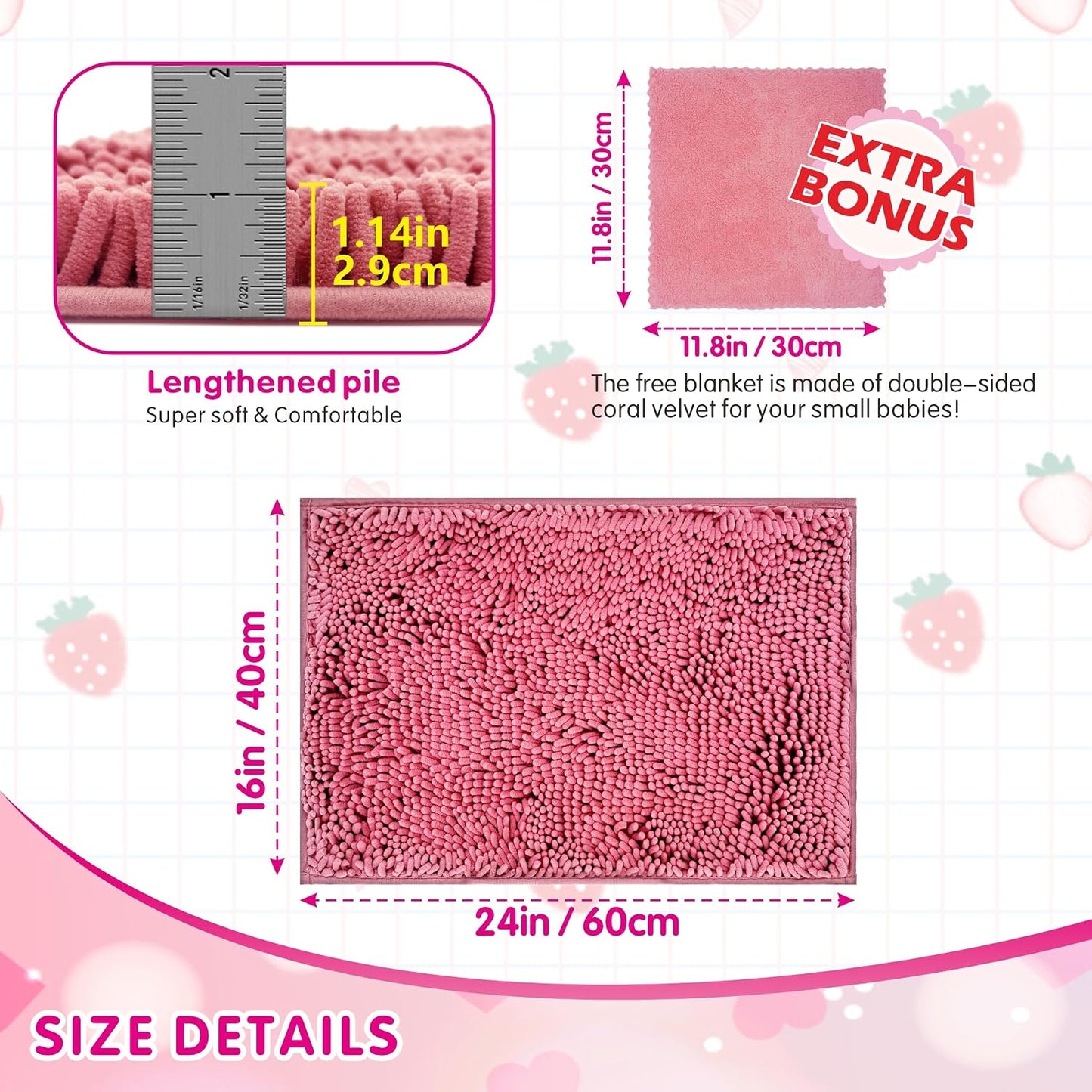 Guinea Pig Cage Liner Bedding 2 PCS, Washable Guinea Pig Bed Mat, Extra Absorbent Rabbit Pee Pad Reusable, Non-Slip Fleece Blanket for Bunny and Small Animal Cage Accessories (Pink, 24"x16")