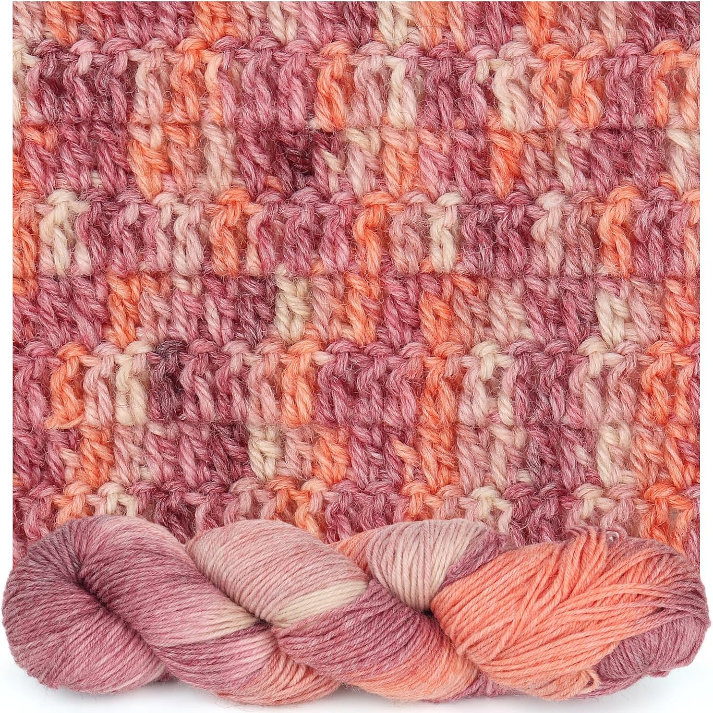 Katech Wool Yarn for Crocheting- 3 Pack 10.58 oz/ 300g Gradient Yarn Wool 52%, Cashmere 10%, Polyester 38%, 885 yds/ 810m Hand Dyed Cashmere Yarns for Knitting Socks Shawl-Orange Pink
