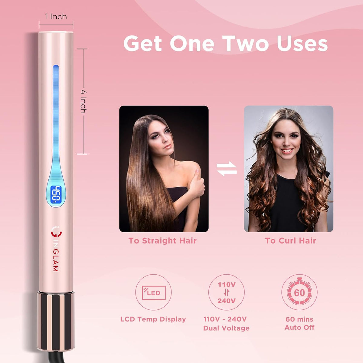 IG Infrared Titanium Flat Iron Hair Straightener 1 Inch