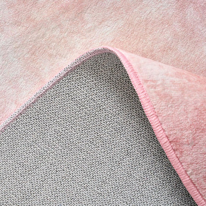 jinchan 4ft Round Rug Dreamy Abstract Washable Cute Entryway Mat Non Slip Elegant Peachy Pink Circle Rug Soft Low-Profile Artistic Cloud Effect Throw Carpet for Dorm Bathroom Playroom Balcony