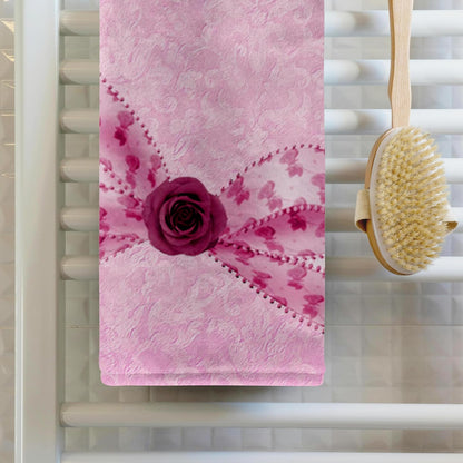 Pink Roses Bow on Pastel Grunge Damask 22x30 Bath Hand Pool Towel