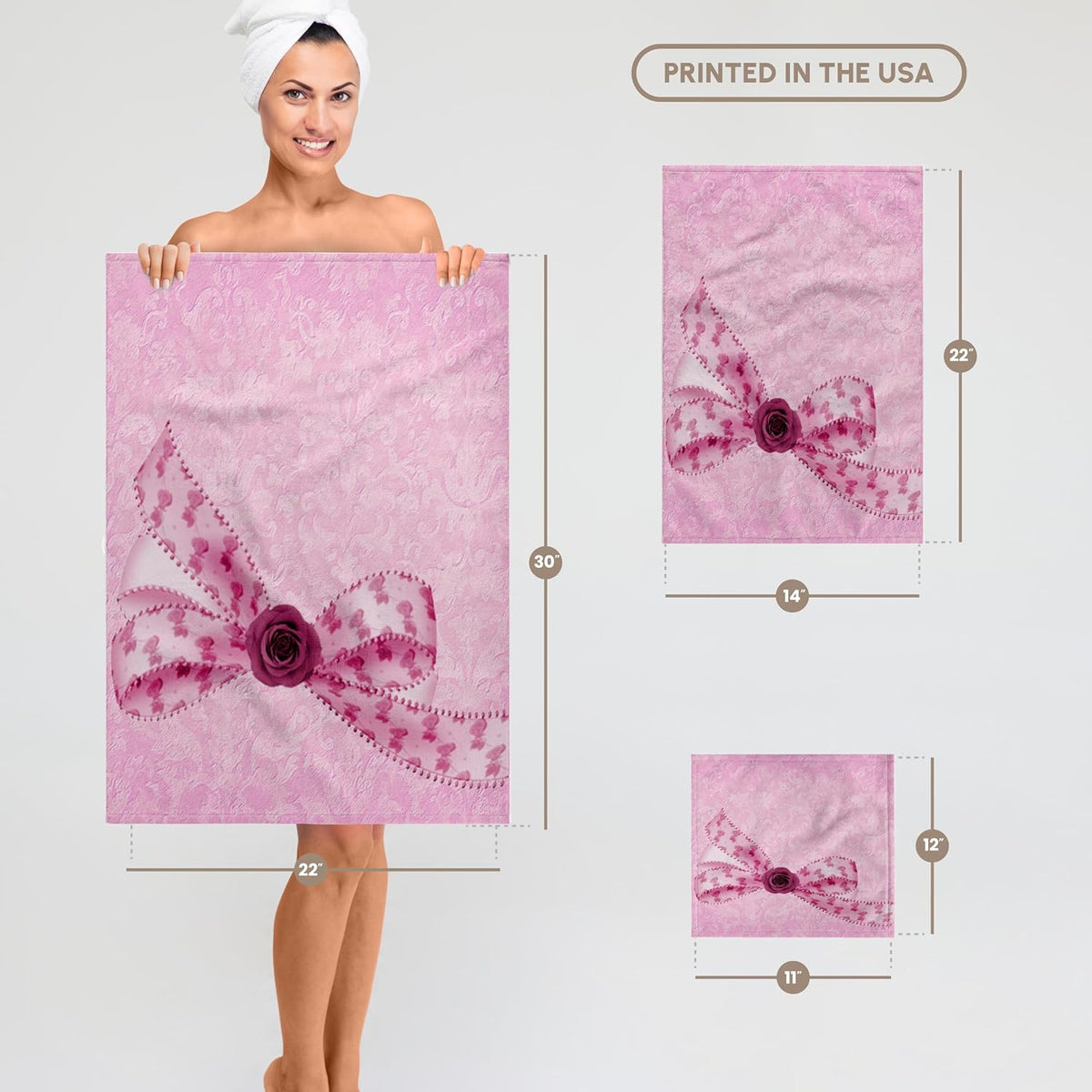 Pink Roses Bow on Pastel Grunge Damask 22x30 Bath Hand Pool Towel