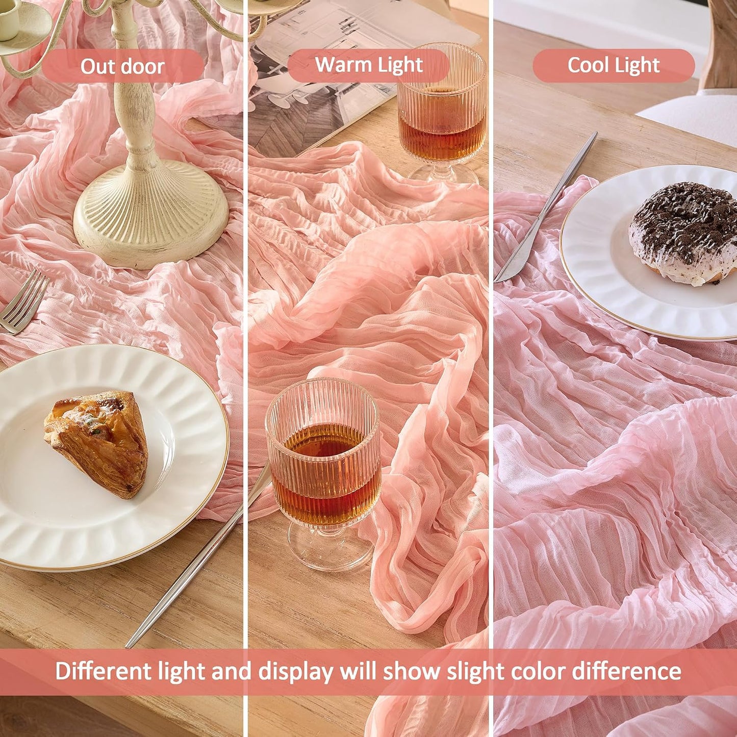 6 Pack Dusty Pink Cheese Cloth Table Runner 120 Inch Boho Rustic Gauze 10 FT Cheesecloth Table Runners Decorations for 4th of July Birthday Party Baby Shower Wedding Holiday Home Decor
