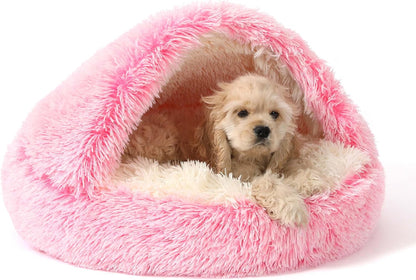 Hooded Donut Bed, Calming Cave for Cats & Small Dogs