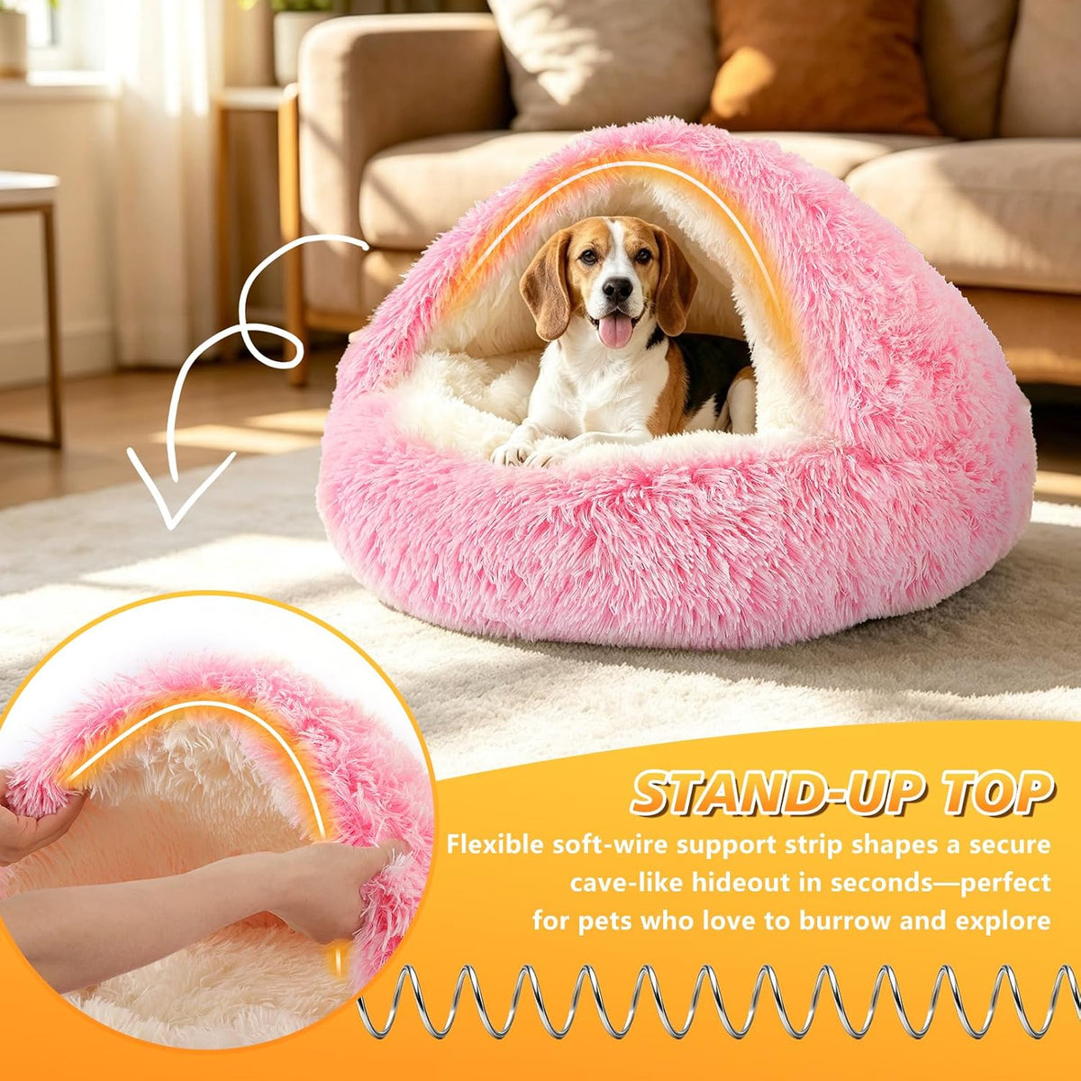 Hooded Donut Bed, Calming Cave for Cats & Small Dogs