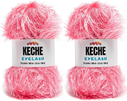 Eyelash Fun Fur Yarn - Premium Soft Crochet Yarn DIY Hand Knitting 100% Polyester 175 Yds 3.53 Oz (Pack of 2) - Baby Pink
