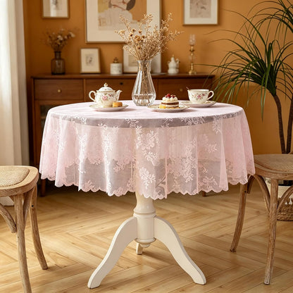 Round Tablecloth Rustic Tablecloth or as Elegant Lace Table Cloth (Pink, 70in（Round)