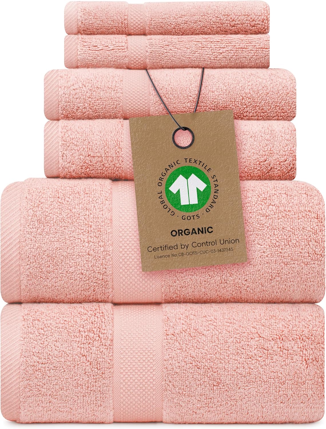 Alusa Home 100% Organic Zero-Twist Cotton Towels - GOTS Certified Luxury Bath Towels - Ultra Soft & Plush 700GSM Long-Staple Cotton - 6 Piece Towel Set (Blush Pink)