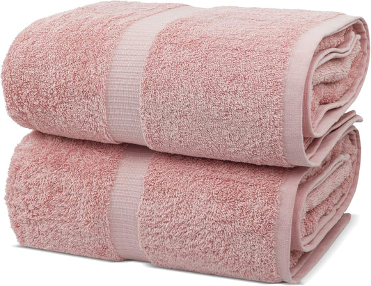Chakir Turkish Linens 2 Piece Large Bath Sheets, 100% Cotton Luxury Turkish Towels for Bathroom, Soft Absorbent Oversized Bath Towels, 35 x 70 Inches, Pink