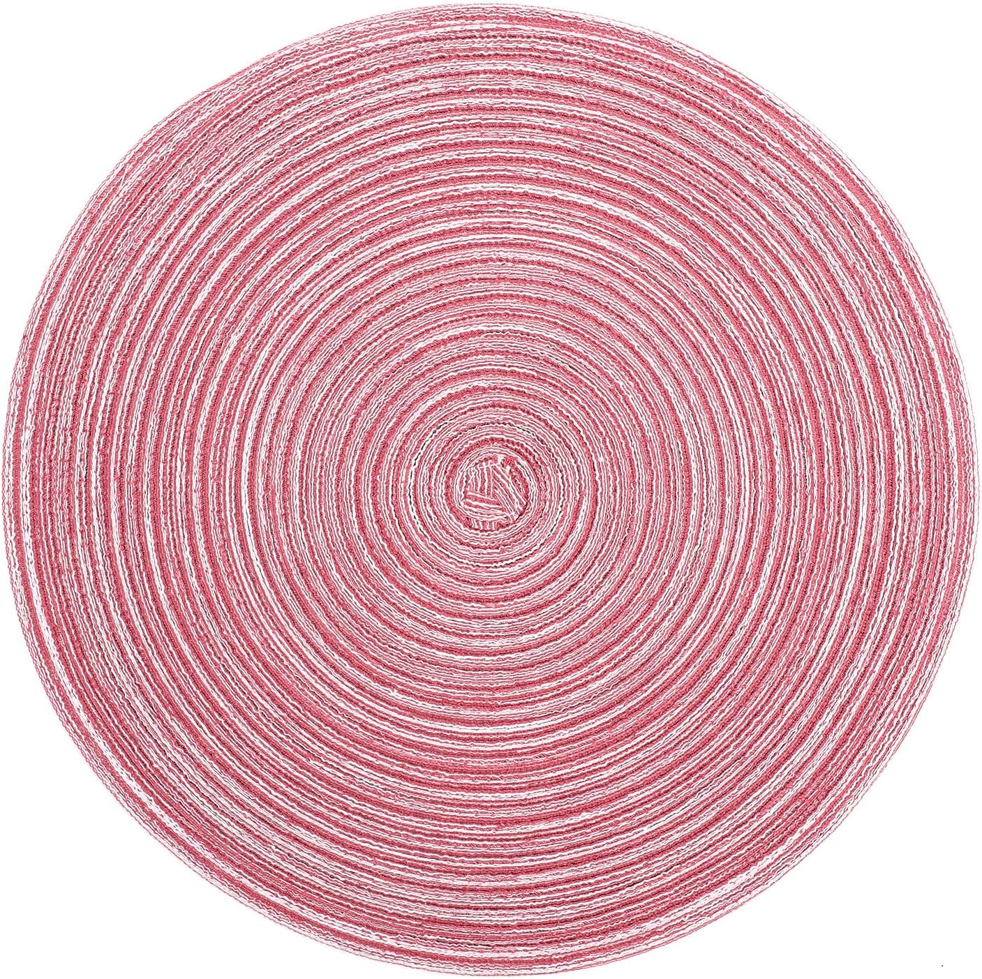 Topotdor 15 Inch Round Placemats Stain Resistant Anti-Skid Washable Polyproplene Table Mats Placemats(Pink, Set of 6)