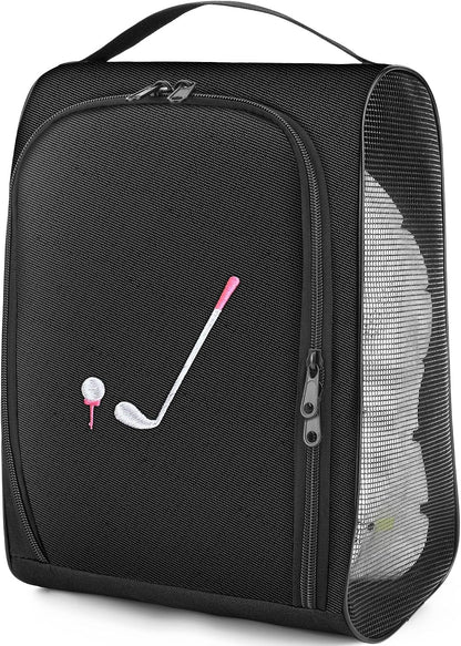 Golf Shoe Bag Gift for Women, Pink Golf Lover Gift, Waterproof Travel Shoes Carrier with Handle and Zipper with Ventilated Mesh, Lightweight Portable Golf Accessories Pouch Bag for Gym Sports Outdoor