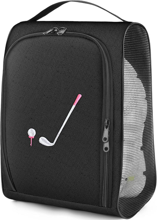 Golf Shoe Bag Gift for Women, Pink Golf Lover Gift, Waterproof Travel Shoes Carrier with Handle and Zipper with Ventilated Mesh, Lightweight Portable Golf Accessories Pouch Bag for Gym Sports Outdoor