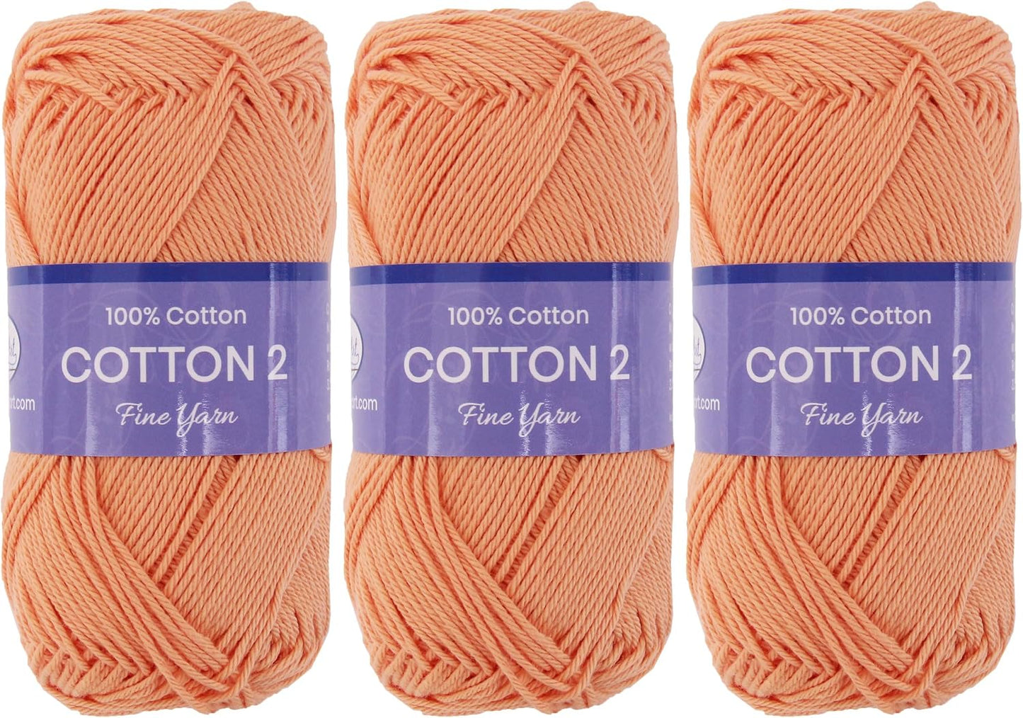 ThreadArt Cotton Crochet Yarn, Fine #2 Sport, 3 Pack 165yd, Peach 3508 | Pure cotton crochet yarn for dishcloths, bags, amigurumi and home decor. Soft feel with clean stitch definition.