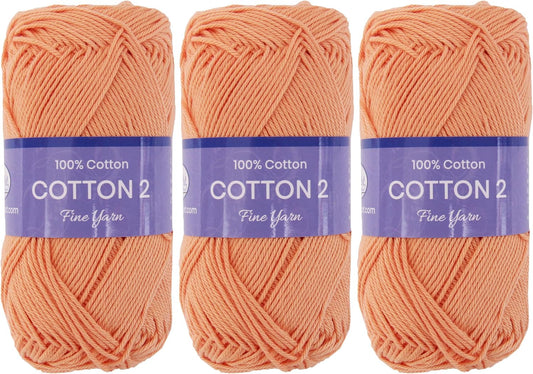 ThreadArt Cotton Crochet Yarn, Fine #2 Sport, 3 Pack 165yd, Peach 3508 | Pure cotton crochet yarn for dishcloths, bags, amigurumi and home decor. Soft feel with clean stitch definition.