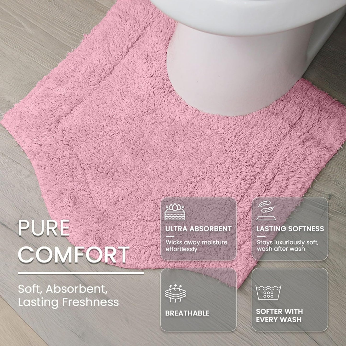 Home Weavers Waterford Collection 100% Cotton Tufted Bath Rug, Extra Soft and Absorbent Bath Rugs, Non-Slip Plush Bath Carpet, Machine Wash, Bath Mat for Bathroom, 20"x20" Contour, Pink