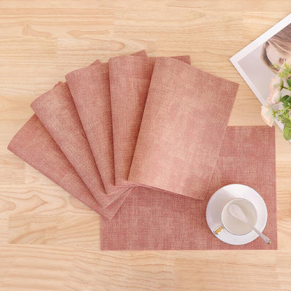 Homaxy Faux Leather Heat Resistant Placemats for Dining Table Set of 6, Waterproof Wipeable Washable PU Table Mats, Easy to Clean Anti-Slip Place Mats, 11.8" x 17", Pink
