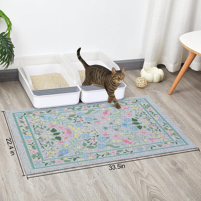 Glittme Cat Litter Mat with Non-Slip Bottom Litter Box Mat 33"X22" Litter Trapping Mat Easy to Clean Washable Cat Food Mat for Kitty,L