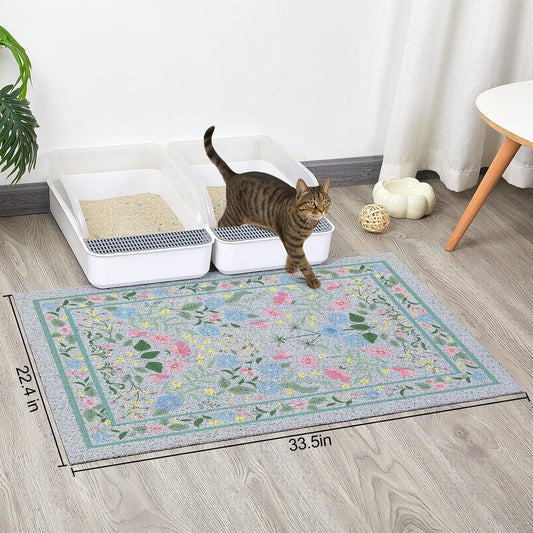 Glittme Cat Litter Mat with Non-Slip Bottom Litter Box Mat 33"X22" Litter Trapping Mat Easy to Clean Washable Cat Food Mat for Kitty,L