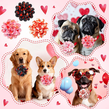 100 Pcs Mother's Day Dog Collar Flowers Bulk Pink Red Heart Bow Tie Dog Charms Grooming Accessories Bow Tie Flower for Puppy Cat Pets Collar Attachment Embellishment Sweet Party Costume
