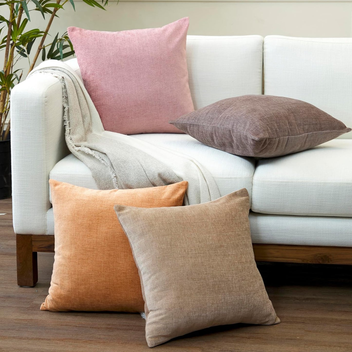 Encasa XO Thick Chenille Throw Pillow Covers Set of 2 | Peach - (18"x18") (45x45 cm) | Decorative Accent Square Throw Pillow Cases for Couch, Home Decor, Sofa