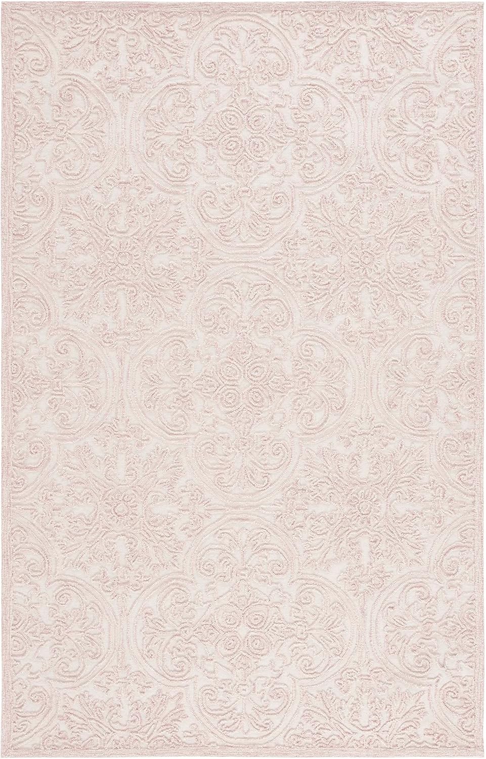 SAFAVIEH Trace Collection Area Rug - 5' x 8', Ivory & Pink, Handmade Wool, Ideal for High Traffic Areas in Living Room, Bedroom (TRC101U)