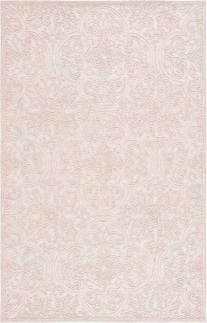 SAFAVIEH Trace Collection Area Rug - 5' x 8', Ivory & Pink, Handmade Wool, Ideal for High Traffic Areas in Living Room, Bedroom (TRC101U)