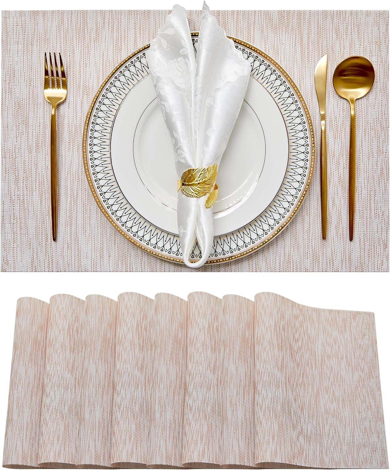 Vinyl Placemats Set of 8, Easy Clean Woven Vinyl Placemats for Dining Table, Indoor/Outdoor Place Mats, Washable PVC Table Mats, Pink