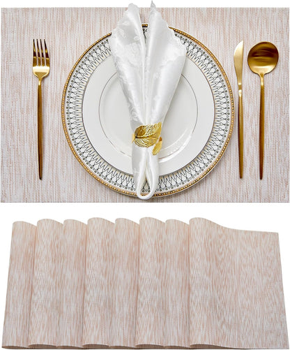 Vinyl Placemats Set of 8, Easy Clean Woven Vinyl Placemats for Dining Table, Indoor/Outdoor Place Mats, Washable PVC Table Mats, Pink