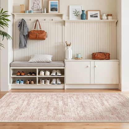 Washable Runner Rugs for Bedroom - 2x6 Runner Rug Non Slip, Ultra-Thin Entryway Runner, Soft Abstract Kitchen Runner for Hallway, Laundry, Bathroom, Indoor Door Mat(2'x6', Pink/Ivory)
