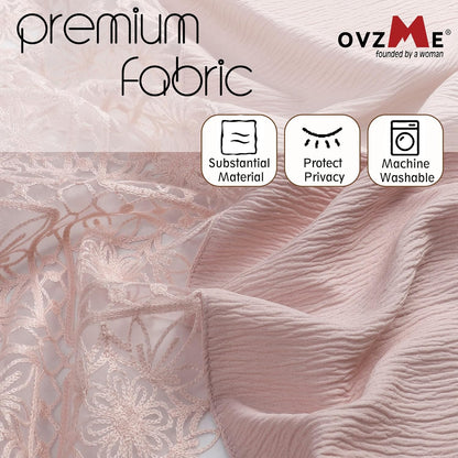 OVZME Blush Pink Boho Shower Curtain 72 Inch Long for Bathroom, Heavy Weighted Textured Crinkle Fabric Shower Curtains with Embroidery Cutwork, Machine Washable Elegant Luxury Bath Curtain, 72Wx72L