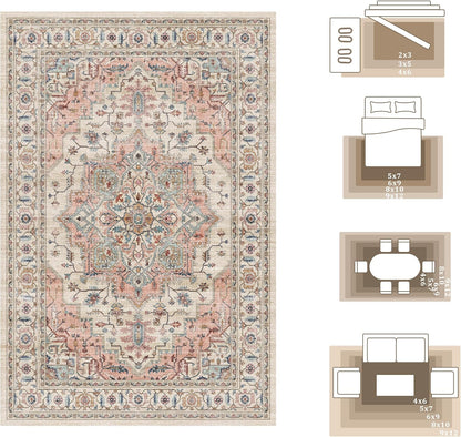 9x12 Large Area Rugs for Living Room Ultra-Soft Washable Rug Vintage Distressed Non-Slip Low Pile Stain Resistant Carpet for Bedroom Dining Room Kitchen Office