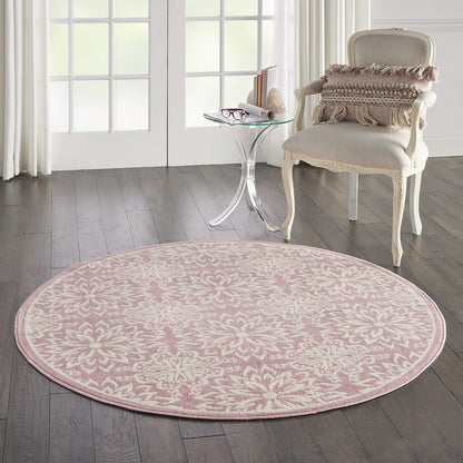 Nourison Home Jubilant Floral Ivory/Pink 5'3'' x Round Area-Rug, Easy-Cleaning, Non Shedding, Bed Room, Living Room, Dining Room, Kitchen (5 Round)