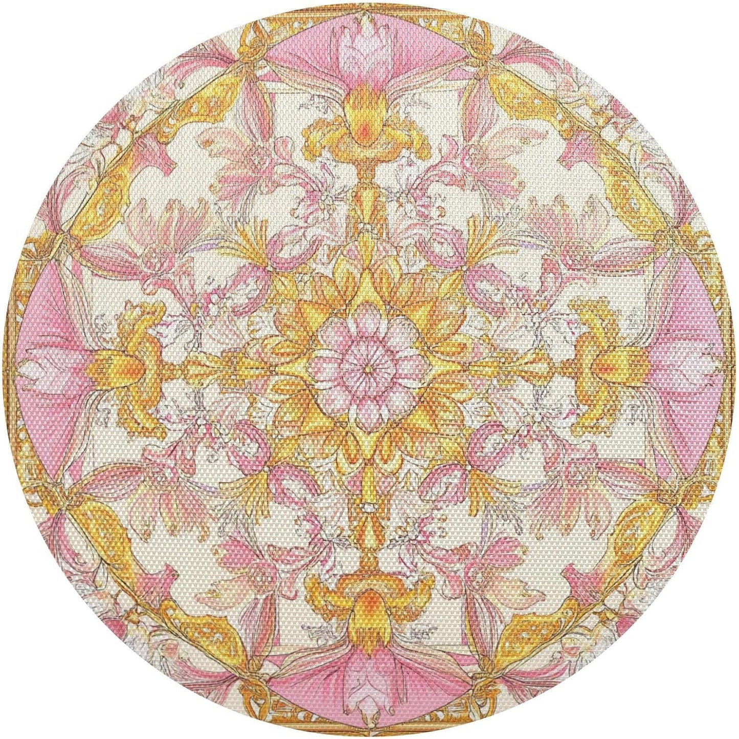 Retro Floral Pattern Gold and Peach Decorative Round placemats Quilted Reversible placemats Washable placemats for Kitchen Table Chargers Dinner Plates placemats Easy to Clean Waterproof