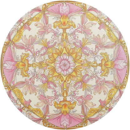 Retro Floral Pattern Gold and Peach Decorative Round placemats Quilted Reversible placemats Washable placemats for Kitchen Table Chargers Dinner Plates placemats Easy to Clean Waterproof