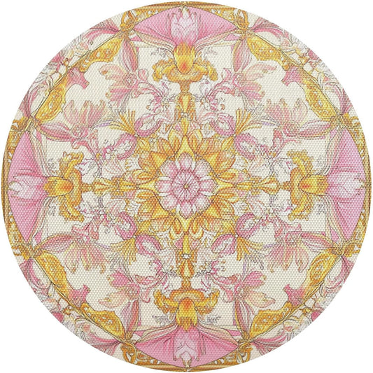 Retro Floral Pattern Gold and Peach Decorative Round placemats Quilted Reversible placemats Washable placemats for Kitchen Table Chargers Dinner Plates placemats Easy to Clean Waterproof