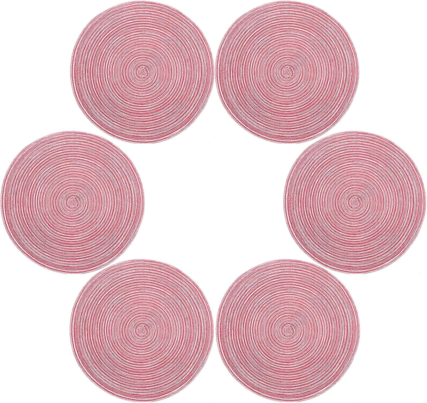 Topotdor 15 Inch Round Placemats Stain Resistant Anti-Skid Washable Polyproplene Table Mats Placemats(Pink, Set of 6)