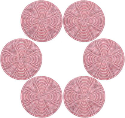 Topotdor 15 Inch Round Placemats Stain Resistant Anti-Skid Washable Polyproplene Table Mats Placemats(Pink, Set of 6)