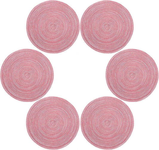 Topotdor 15 Inch Round Placemats Stain Resistant Anti-Skid Washable Polyproplene Table Mats Placemats(Pink, Set of 6)