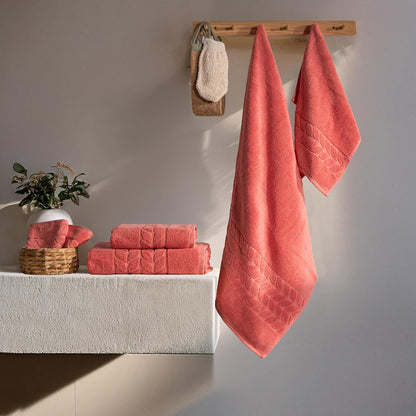 BAGNO MILANO Organic Turkish Cotton Bath Towels, Hand Towels Luxury Jacquard Collection, Certified Organic Cotton Ultra Soft-Plush Towel Set (Coral Red, 4 Pcs Hand Towel Set)