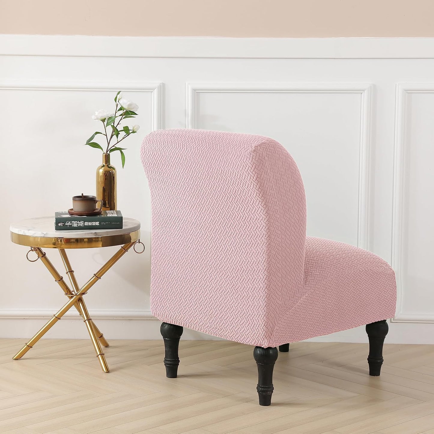 LiveGo Armless Accent Chair Cover Slipcover,Slipper Chair Stretch Spandex Removable for Armless Chair Furniture Protector for Living Dining Room Hotel (Pink)