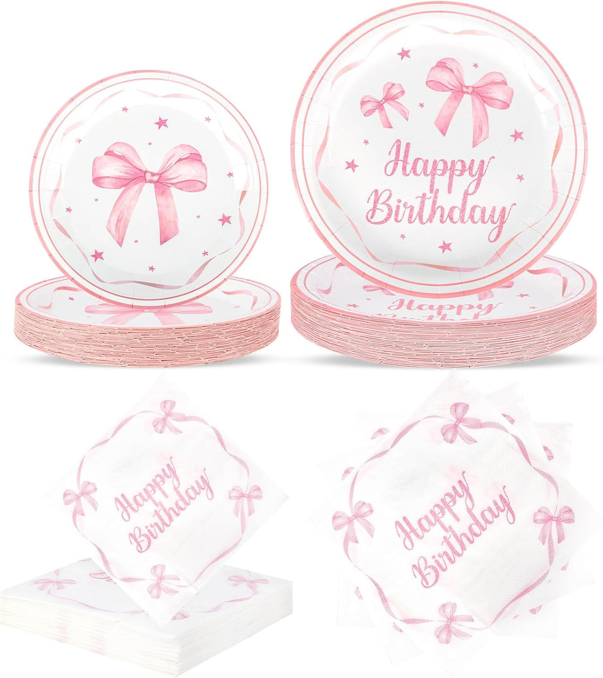 Pink Bow Birthday Party Supplies 108 Pcs Pink Bow Plates Napinks Coquette Birthday Decorations Bow Tableware Decorations Serves 36 Guest for Girls Bachelorette Bridel Party Decor