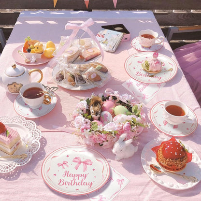 Pink Bow Birthday Party Supplies 108 Pcs Pink Bow Plates Napinks Coquette Birthday Decorations Bow Tableware Decorations Serves 36 Guest for Girls Bachelorette Bridel Party Decor