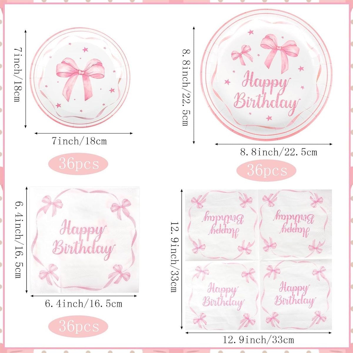 Pink Bow Birthday Party Supplies 108 Pcs Pink Bow Plates Napinks Coquette Birthday Decorations Bow Tableware Decorations Serves 36 Guest for Girls Bachelorette Bridel Party Decor