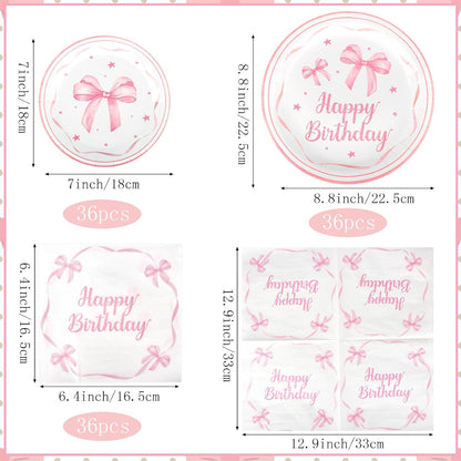 Pink Bow Birthday Party Supplies 108 Pcs Pink Bow Plates Napinks Coquette Birthday Decorations Bow Tableware Decorations Serves 36 Guest for Girls Bachelorette Bridel Party Decor